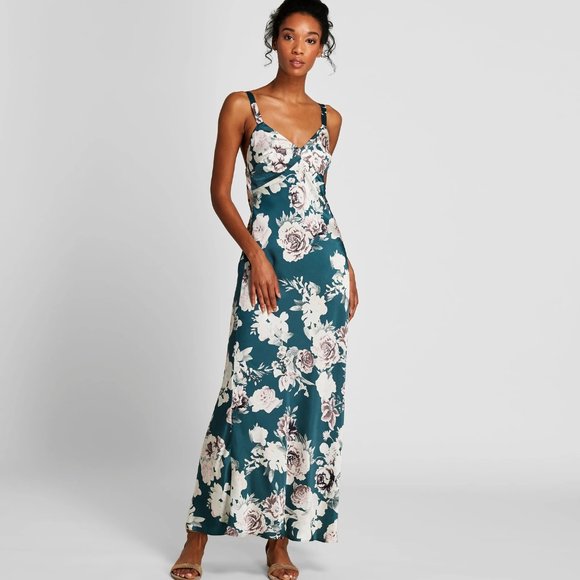 Black Iris TOMMIE Bouquet Print Silk Column Dress - Picture 3 of 15